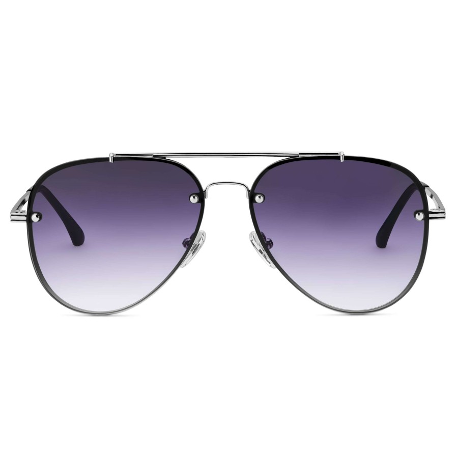 Sunglasses * | Budget Seizmont Silver-Tone & Dark Purple Gradient Aviator Sunglasses