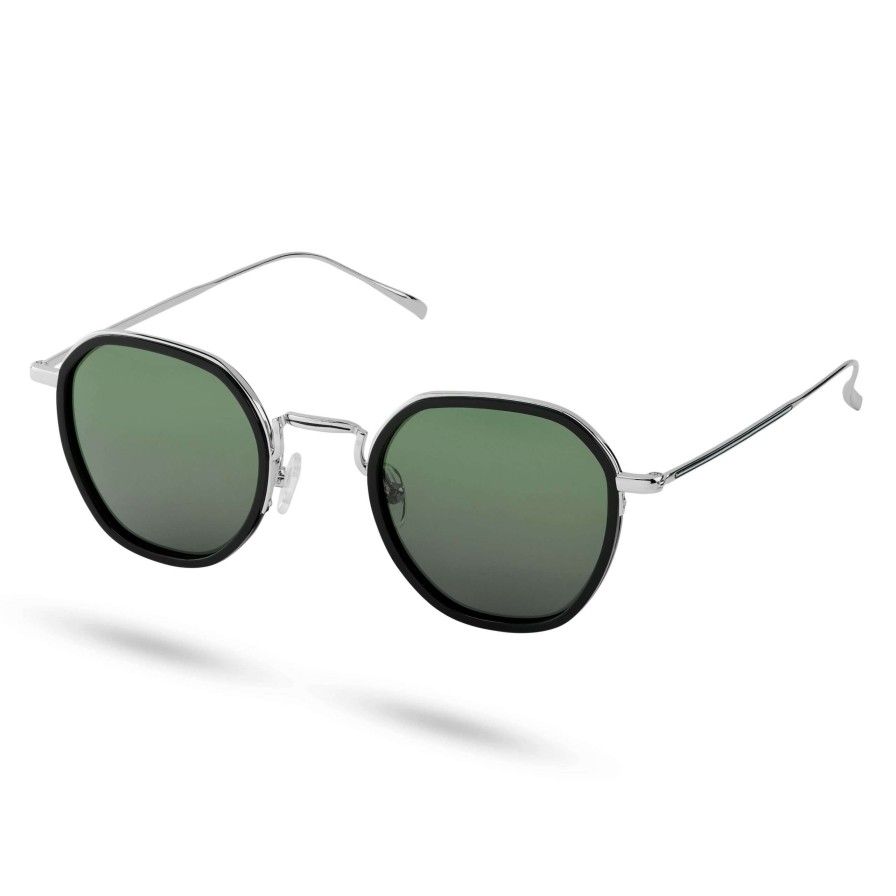 Sunglasses * | Best Deal Waykins Thea | Silver-Tone & Green Gradient Stainless Steel Polarised Sunglasses