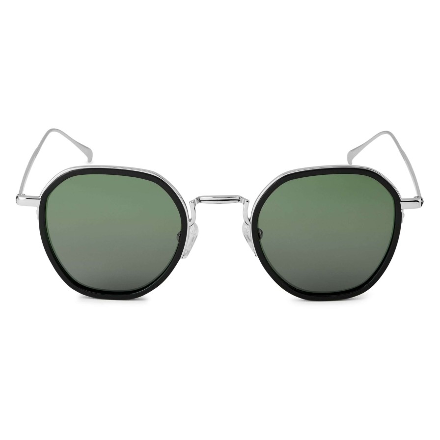 Sunglasses * | Best Deal Waykins Thea | Silver-Tone & Green Gradient Stainless Steel Polarised Sunglasses