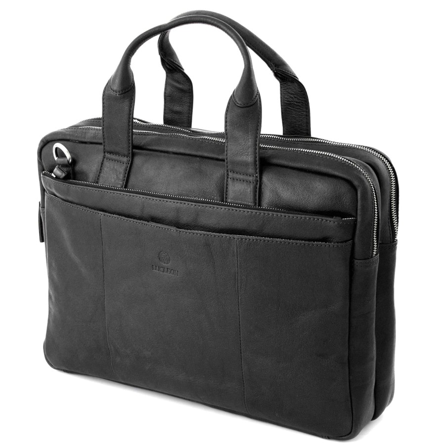 Bags * | Hot Sale Lucleon California | Black Leather Laptop Bag