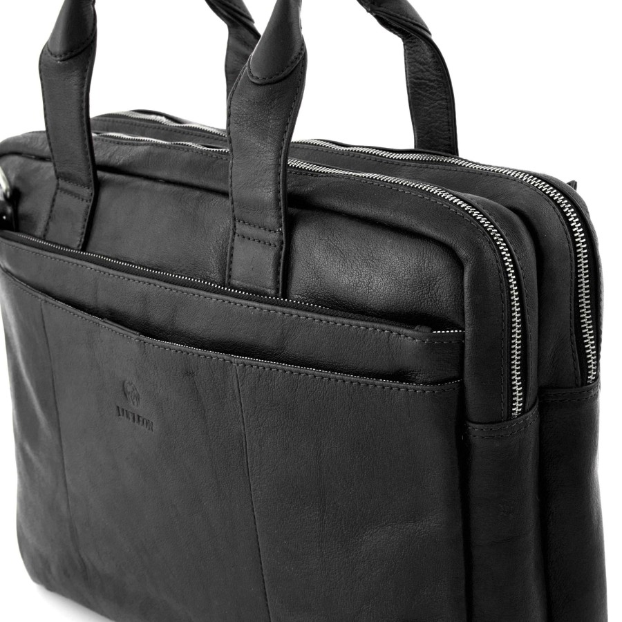 Bags * | Hot Sale Lucleon California | Black Leather Laptop Bag