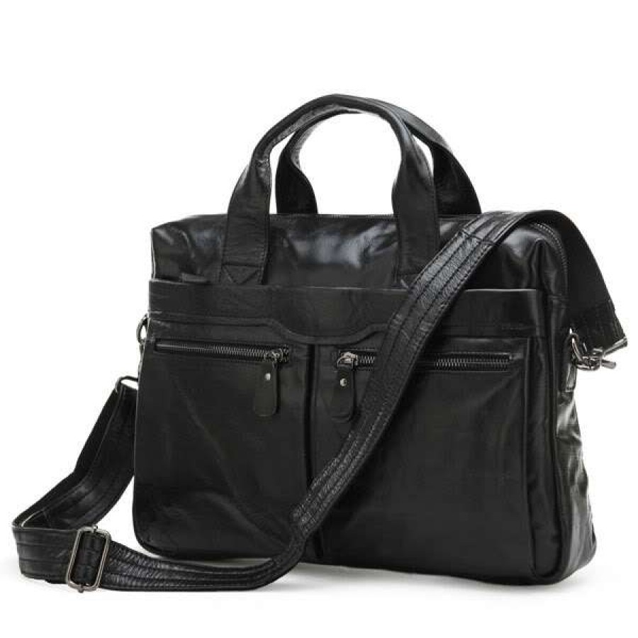 Bags * | Best Pirce Delton Bags Black Mark Leather Computer Bag