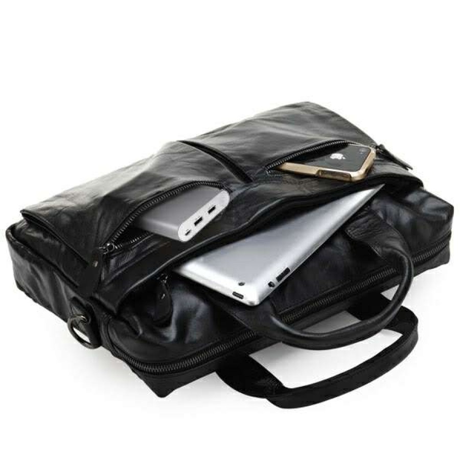 Bags * | Best Pirce Delton Bags Black Mark Leather Computer Bag