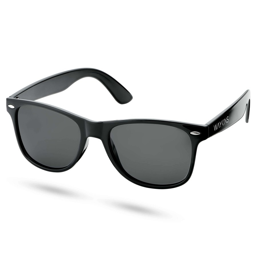 Sunglasses * | Outlet Waykins Black Polarized Retro Sunglasses