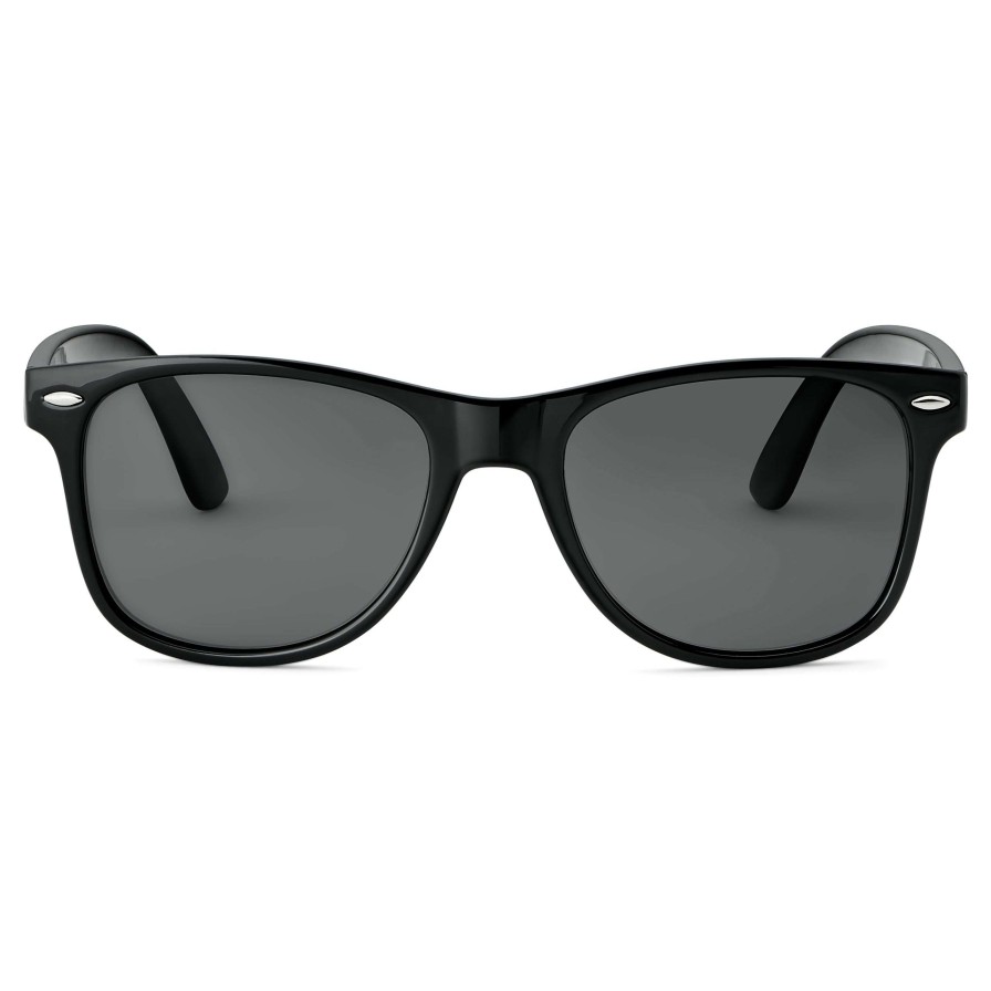 Sunglasses * | Outlet Waykins Black Polarized Retro Sunglasses