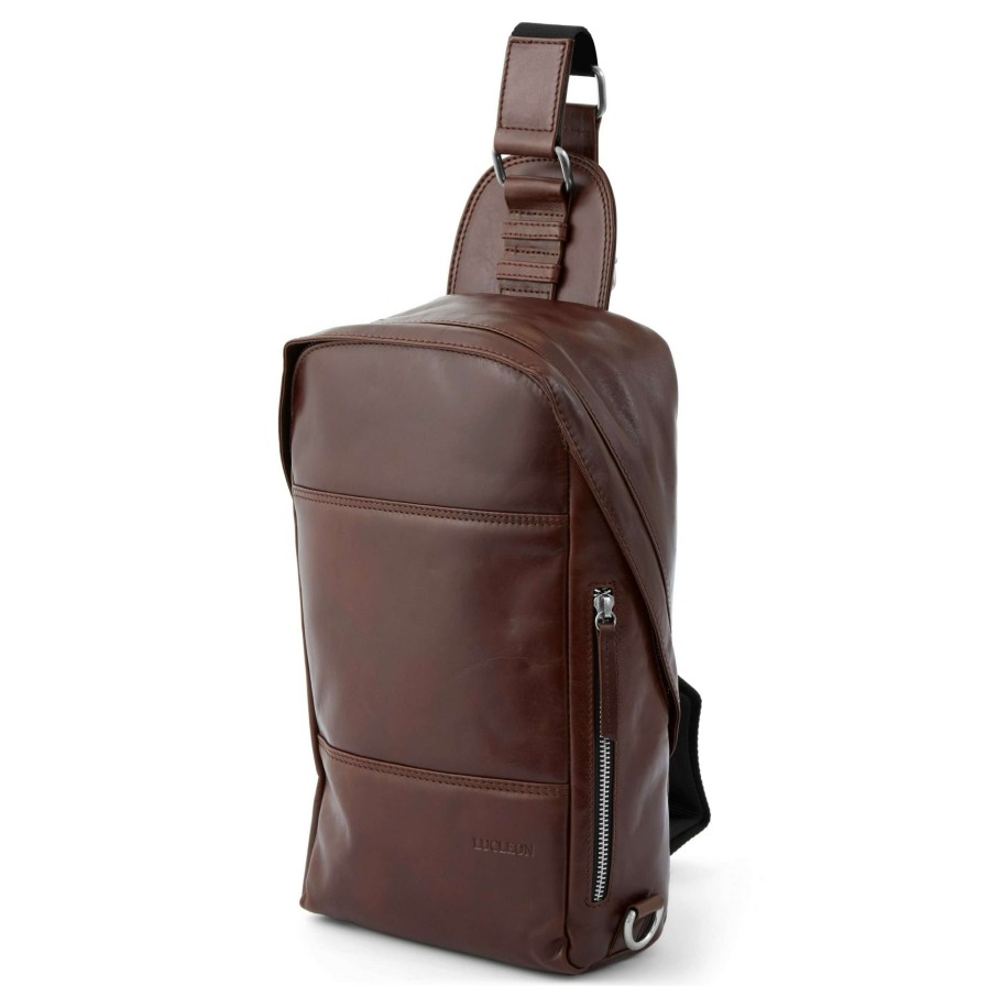 Bags * | Flash Sale Lucleon Jasper | Dark Brown Leather Cross Shoulder Backpack