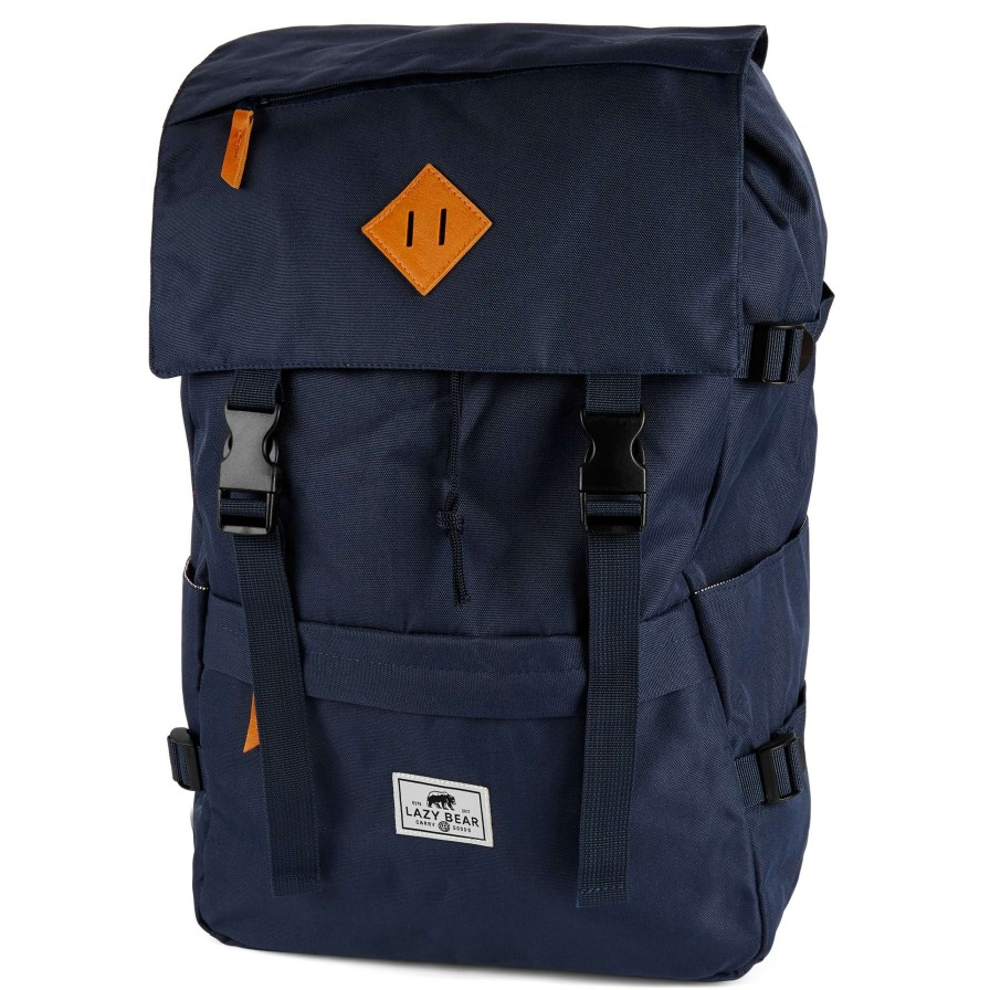 Bags * | Cheapest Lazy Bear Lewis | Large Navy Blue Polyester & Faux Leather Backpack