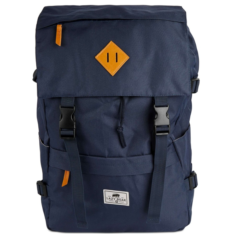 Bags * | Cheapest Lazy Bear Lewis | Large Navy Blue Polyester & Faux Leather Backpack