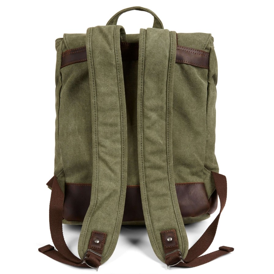 Bags * | New Salt & Hide Tarpa | Olive Green Canvas & Dark Brown Leather Backpack