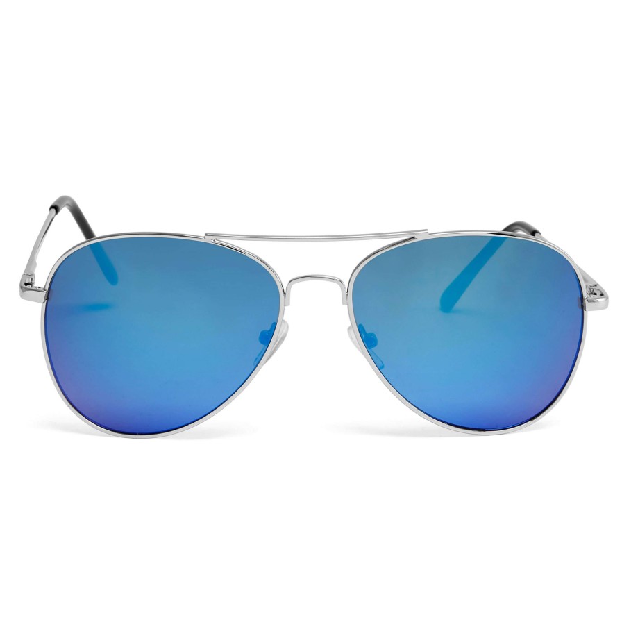 Sunglasses * | Best Sale Paul Riley Silver-Tone & Light Blue Aviator Sunglasses