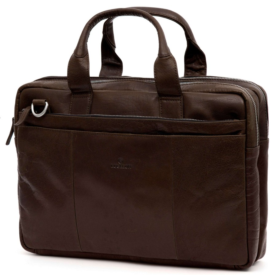 Bags * | New Lucleon Montreal Brown Leather Laptop Bag