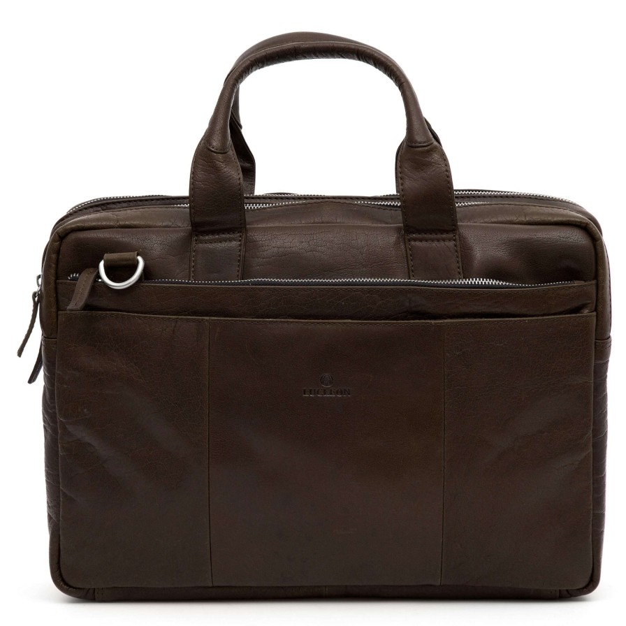 Bags * | New Lucleon Montreal Brown Leather Laptop Bag