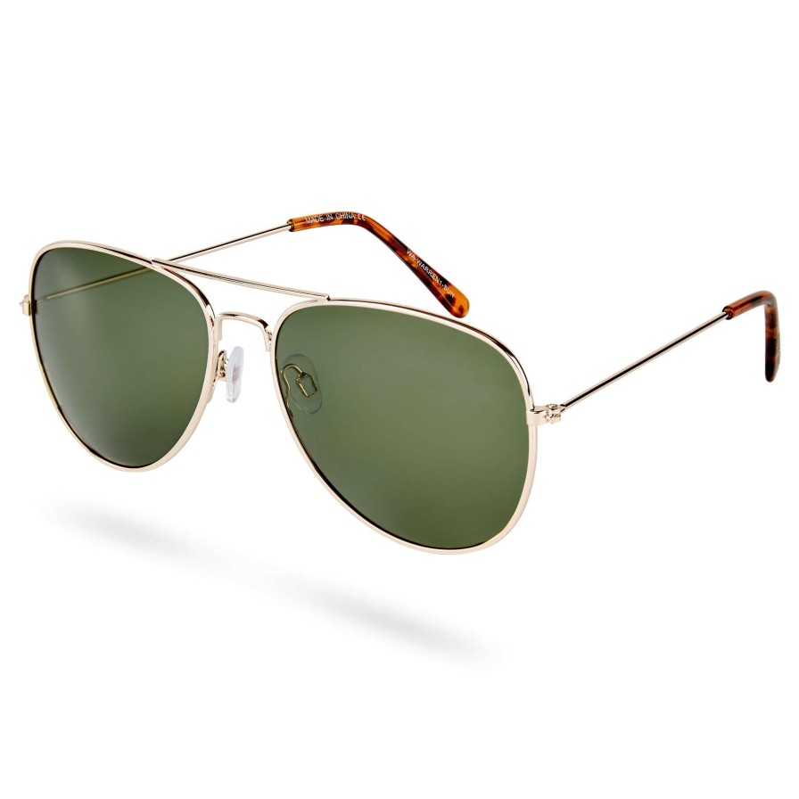 Sunglasses * | Wholesale Waykins Vista | Gold-Tone & Olive Green Aviator Sunglasses