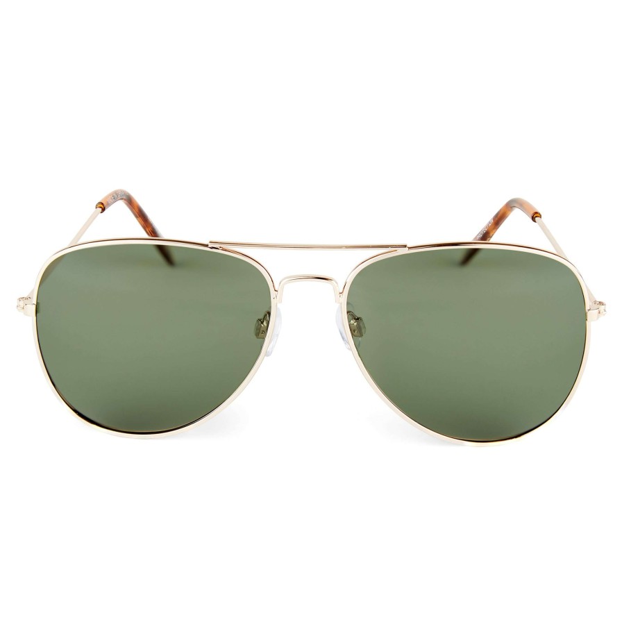 Sunglasses * | Wholesale Waykins Vista | Gold-Tone & Olive Green Aviator Sunglasses