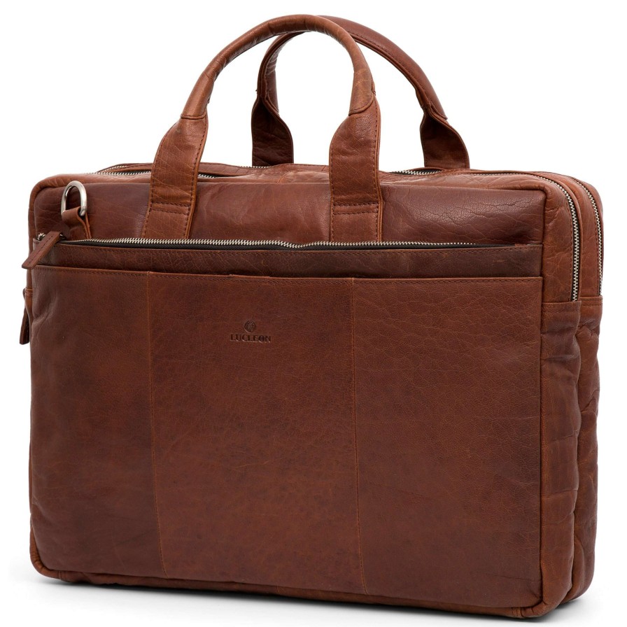 Bags * | Buy Lucleon Montreal | Xl Tan Leather Laptop Bag