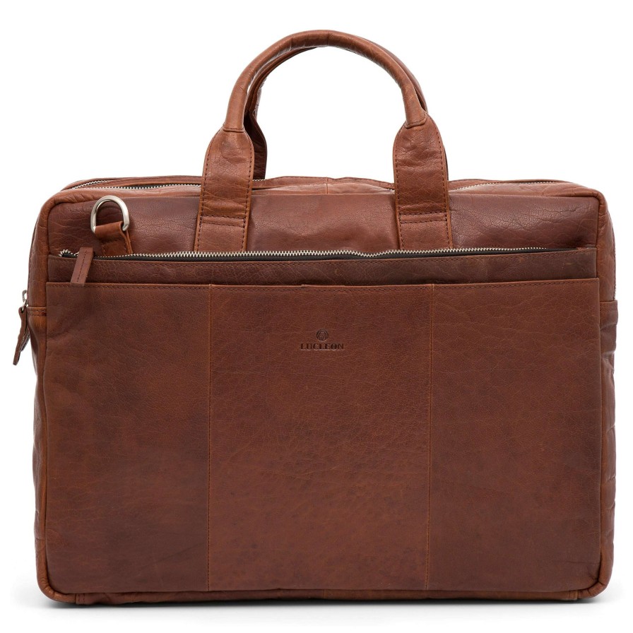 Bags * | Buy Lucleon Montreal | Xl Tan Leather Laptop Bag