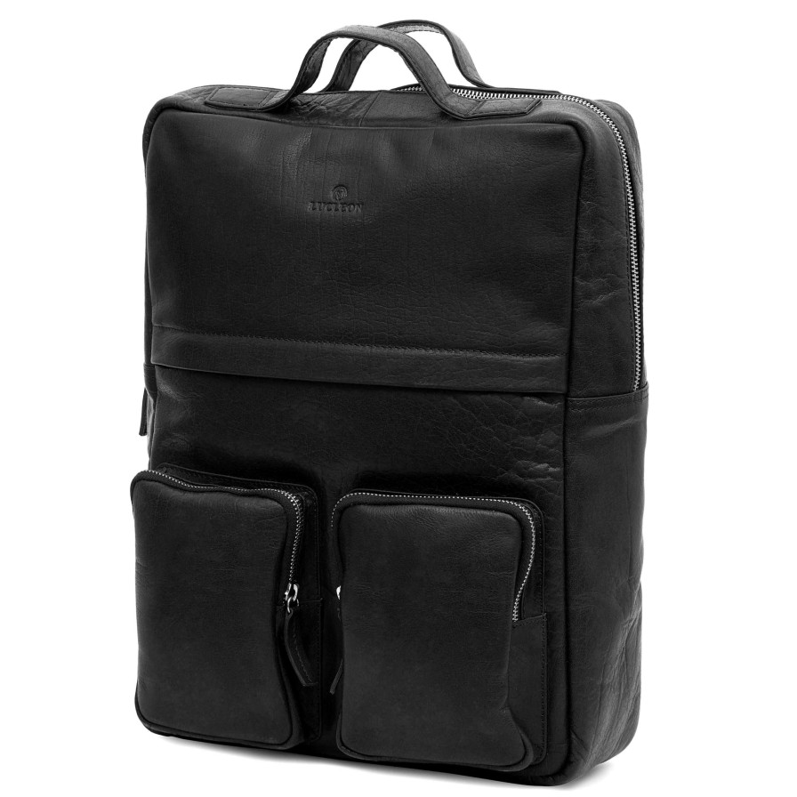 Bags * | Deals Lucleon Montreal | Black Retro Leather Backpack