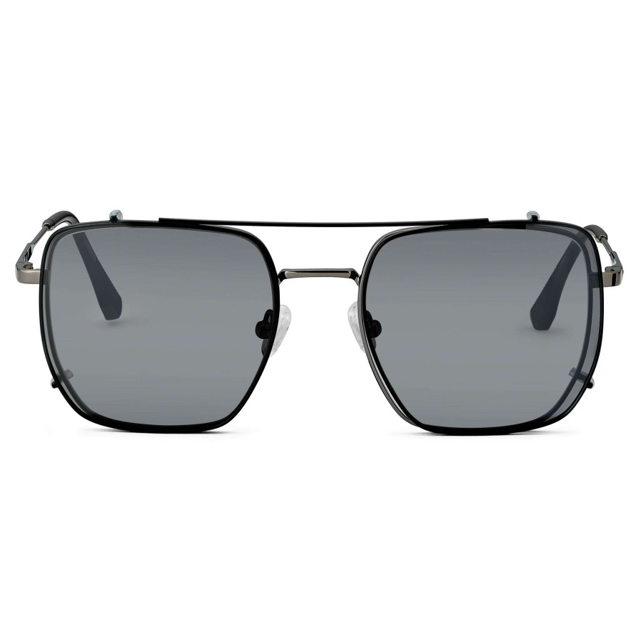 Sunglasses * | Brand New Fawler Black Blue Light Blocking Clear Lens Glasses With Polarized Clip-On Shades