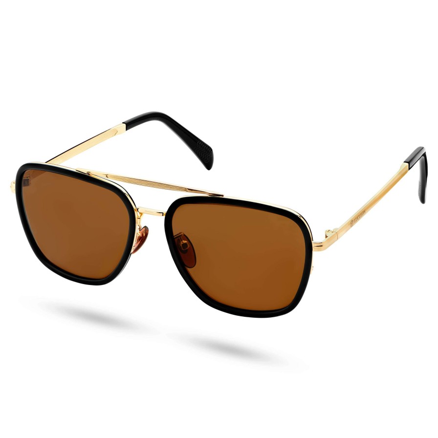 Sunglasses * | Wholesale Lucleon Black & Gold-Tone Stainless Steel Aviator Sunglasses