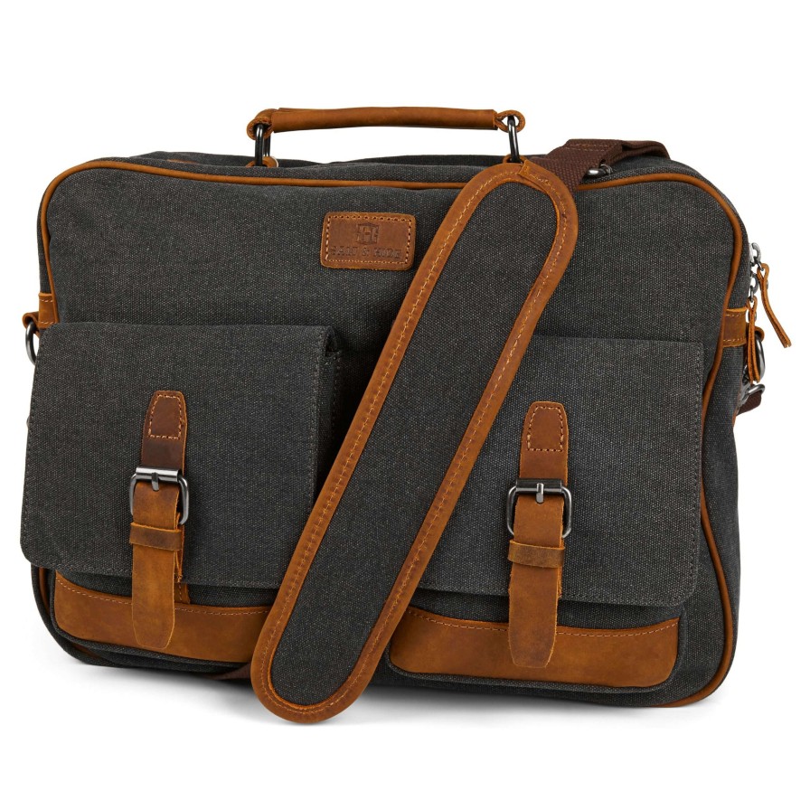 Messenger Bags * | Promo Salt & Hide Tarpa | Graphite Canvas & Tan Leather Messenger Bag