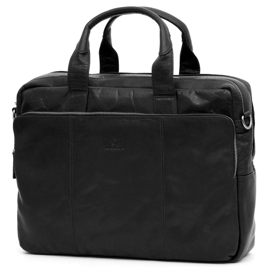 Bags * | Best Deal Lucleon Montreal | Black Leather Work Bag