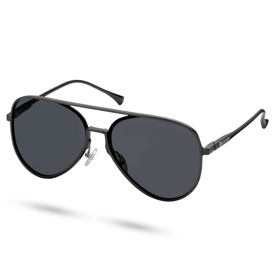 Sunglasses * | Best Reviews Of Lucleon Black Polarised Aluminum Aviator Sunglasses