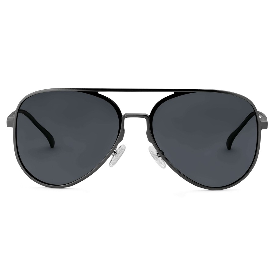 Sunglasses * | Best Reviews Of Lucleon Black Polarised Aluminum Aviator Sunglasses