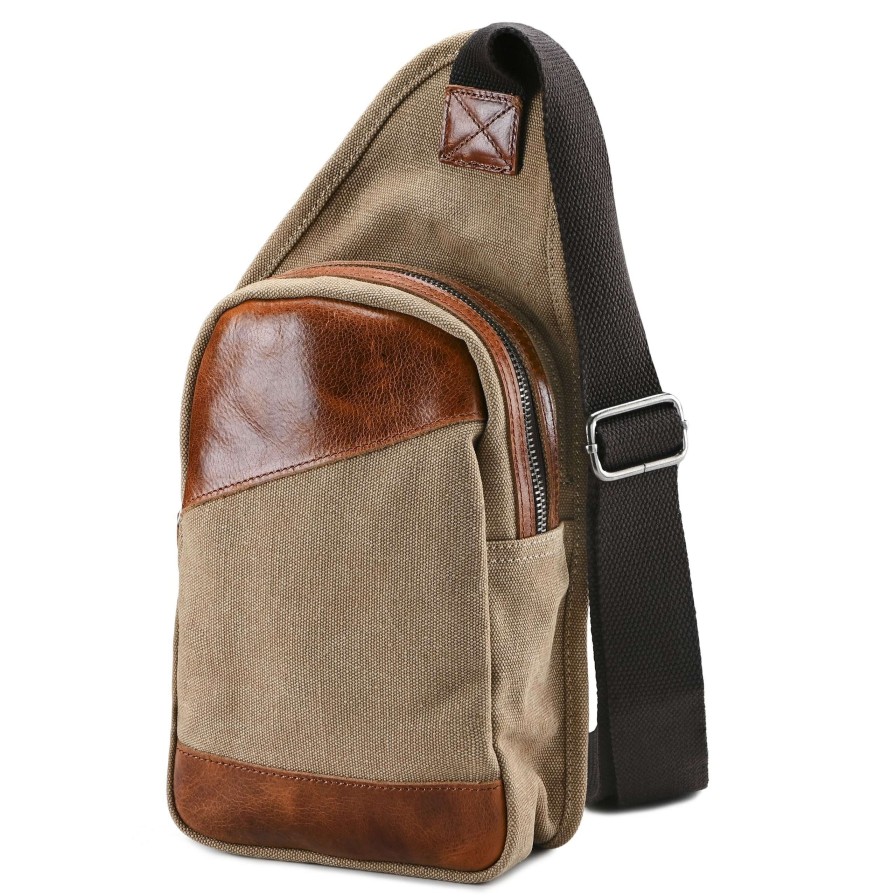 Messenger Bags * | Coupon Convey Brown Canvas And Tan Cowhide Shoulder Bag