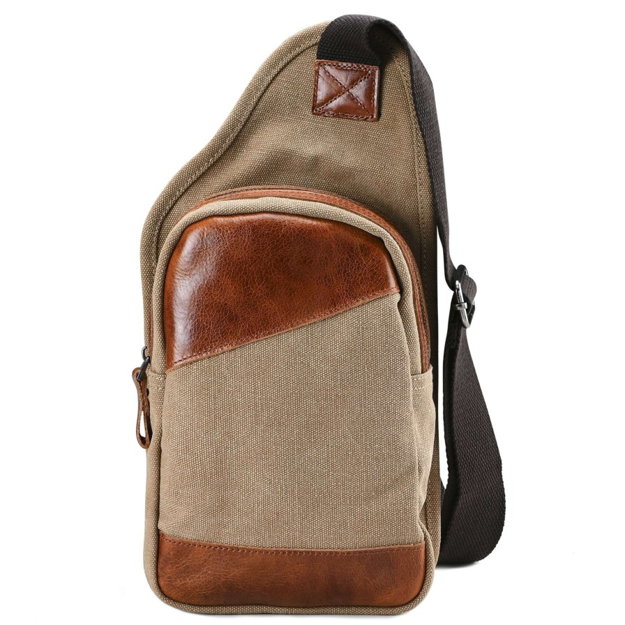 Messenger Bags * | Coupon Convey Brown Canvas And Tan Cowhide Shoulder Bag