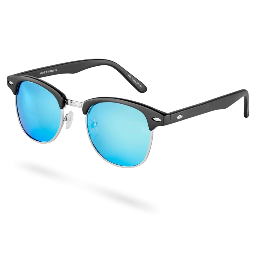 Sunglasses * | Best Pirce Waykins Vista | Silver-Tone, Black & Blue-Mirror Sunglasses