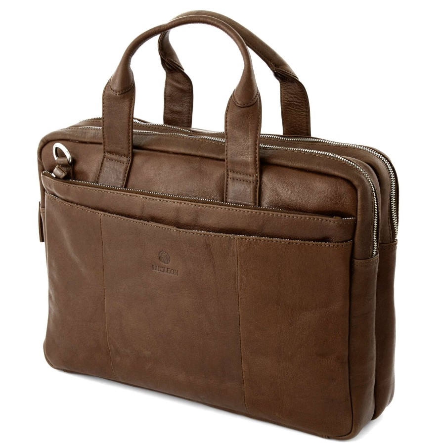 Bags * | Best Reviews Of Lucleon California | Dark Brown Leather Laptop Bag