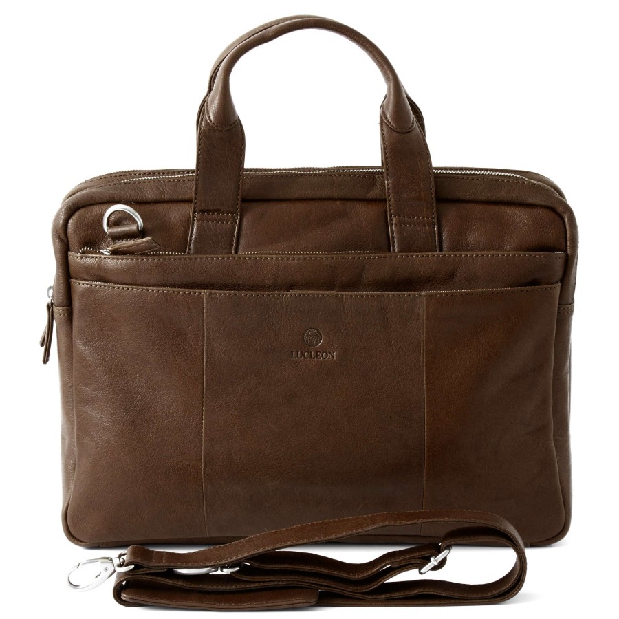 Bags * | Best Reviews Of Lucleon California | Dark Brown Leather Laptop Bag