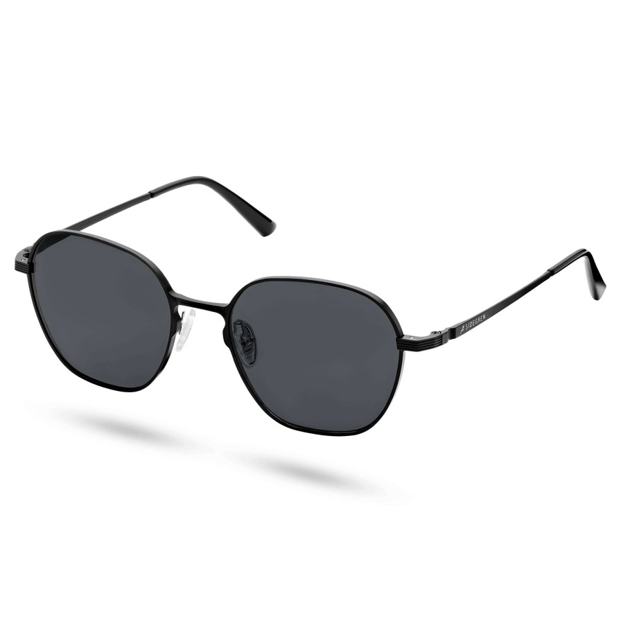 Sunglasses * | Top 10 Sidegren Black Titanium Polarised Hexagonal Sunglasses