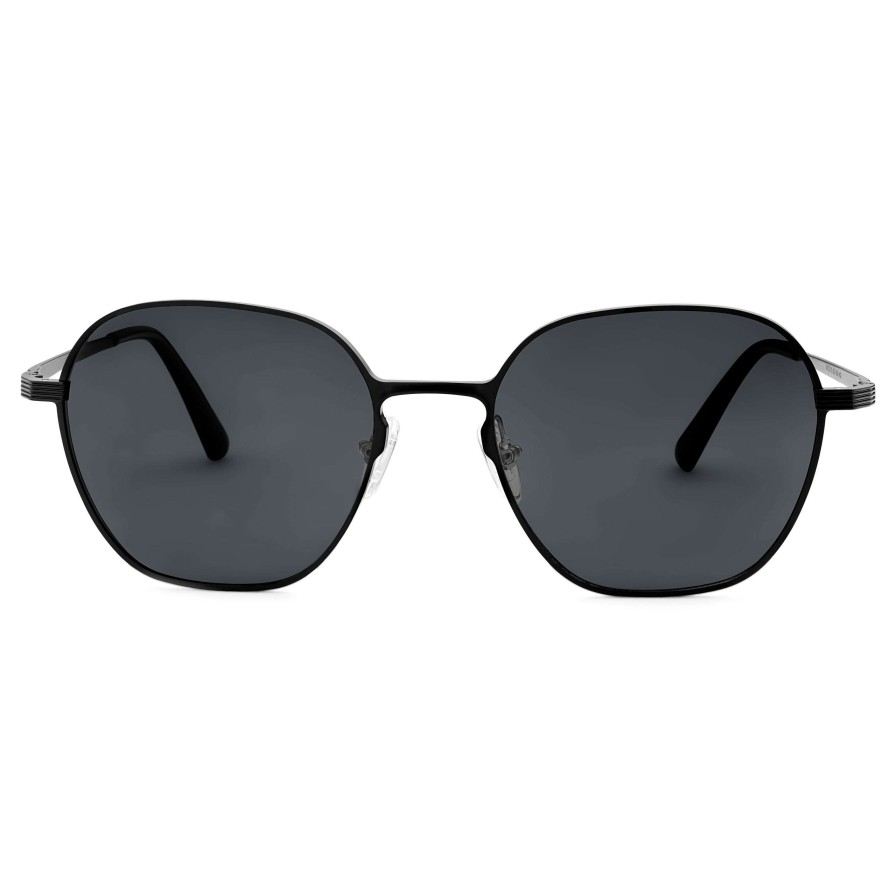 Sunglasses * | Top 10 Sidegren Black Titanium Polarised Hexagonal Sunglasses