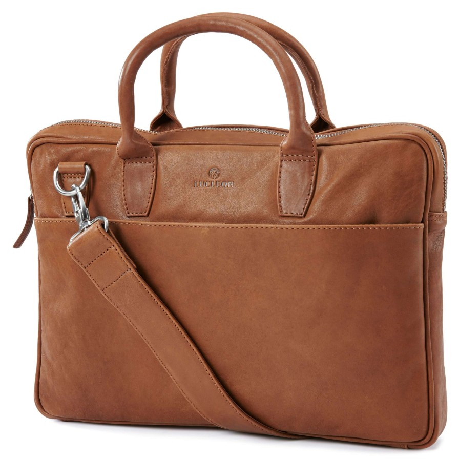 Bags * | Promo Lucleon Cambodia | Slim 13" Executive Tan Leather Bag