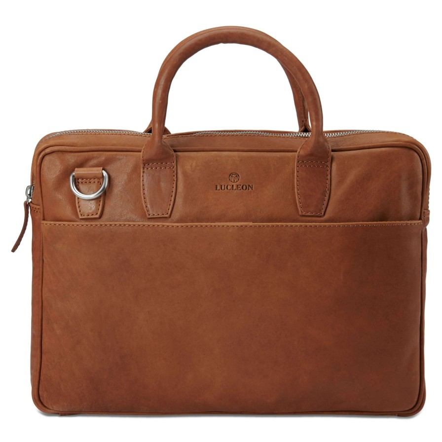 Bags * | Promo Lucleon Cambodia | Slim 13" Executive Tan Leather Bag