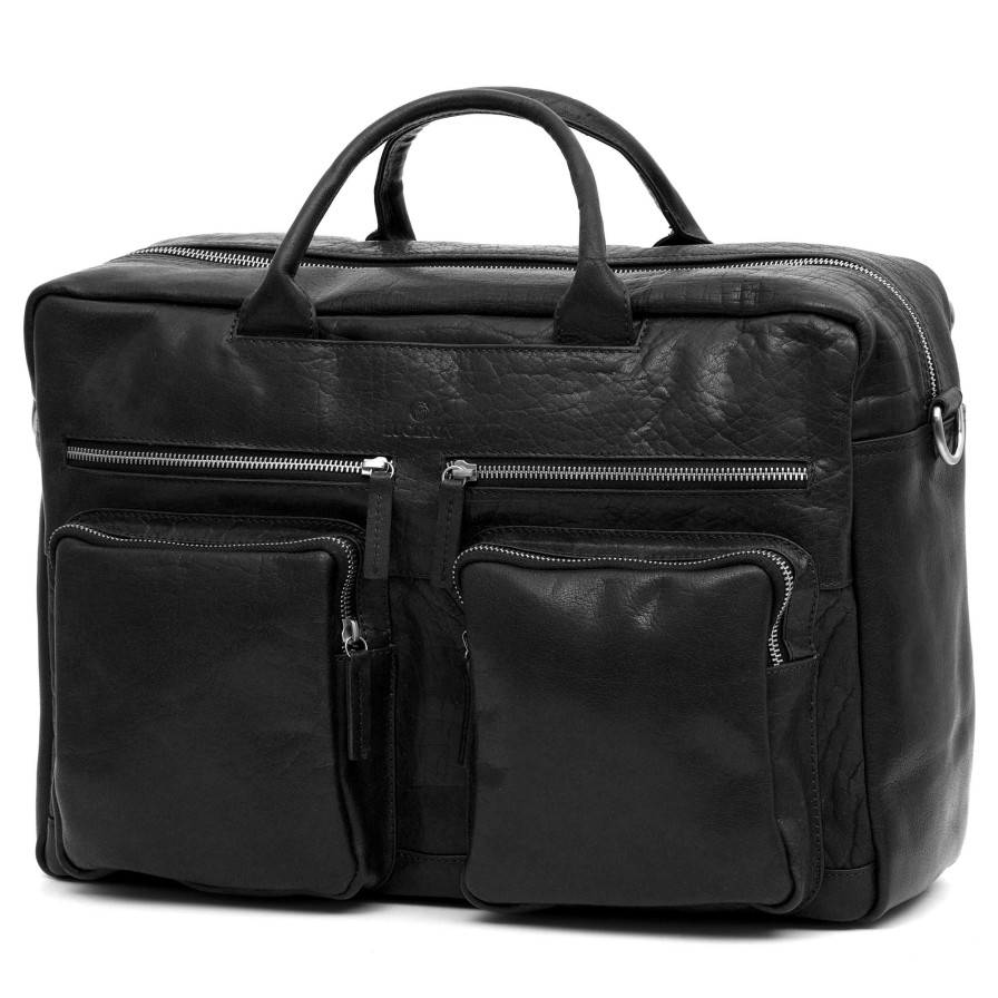 Bags * | Flash Sale Lucleon Montreal | Black Combi Leather Travel Bag