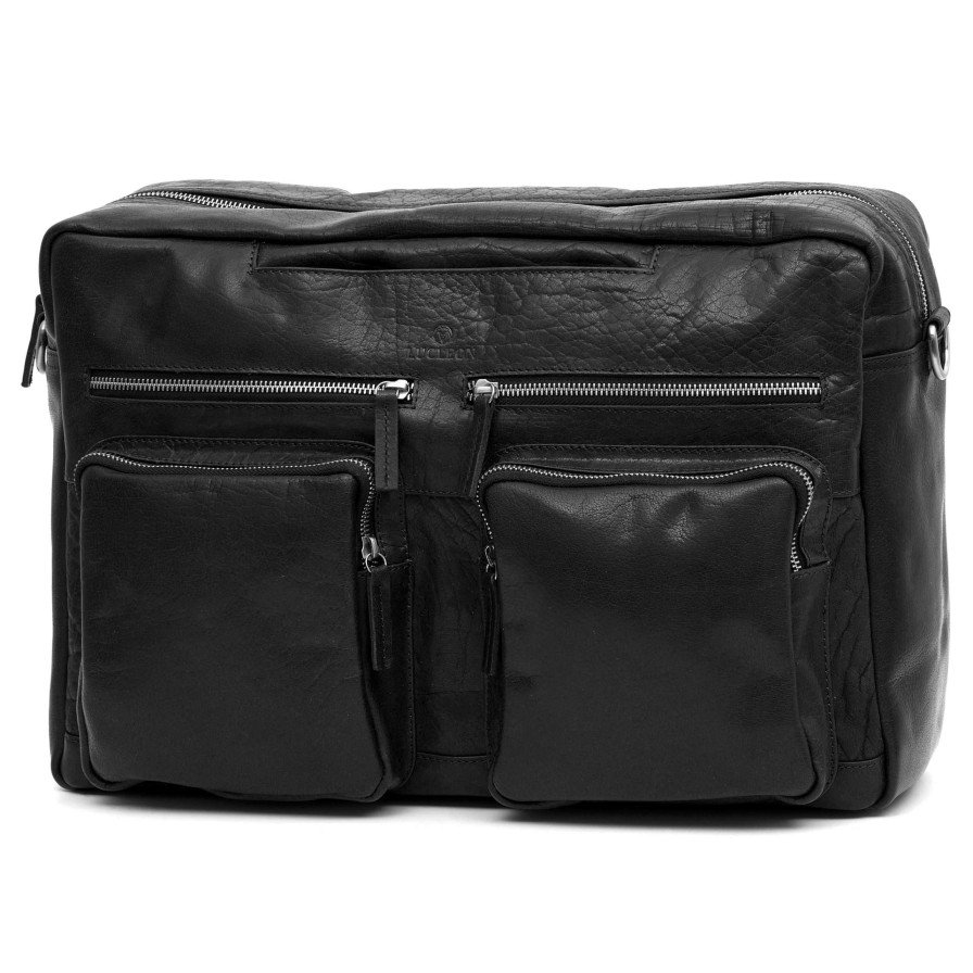 Bags * | Flash Sale Lucleon Montreal | Black Combi Leather Travel Bag