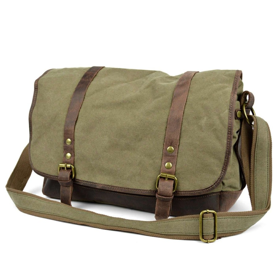 Messenger Bags * | Brand New Convey Olive Green Canvas Messenger Bag