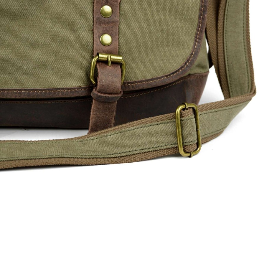 Messenger Bags * | Brand New Convey Olive Green Canvas Messenger Bag