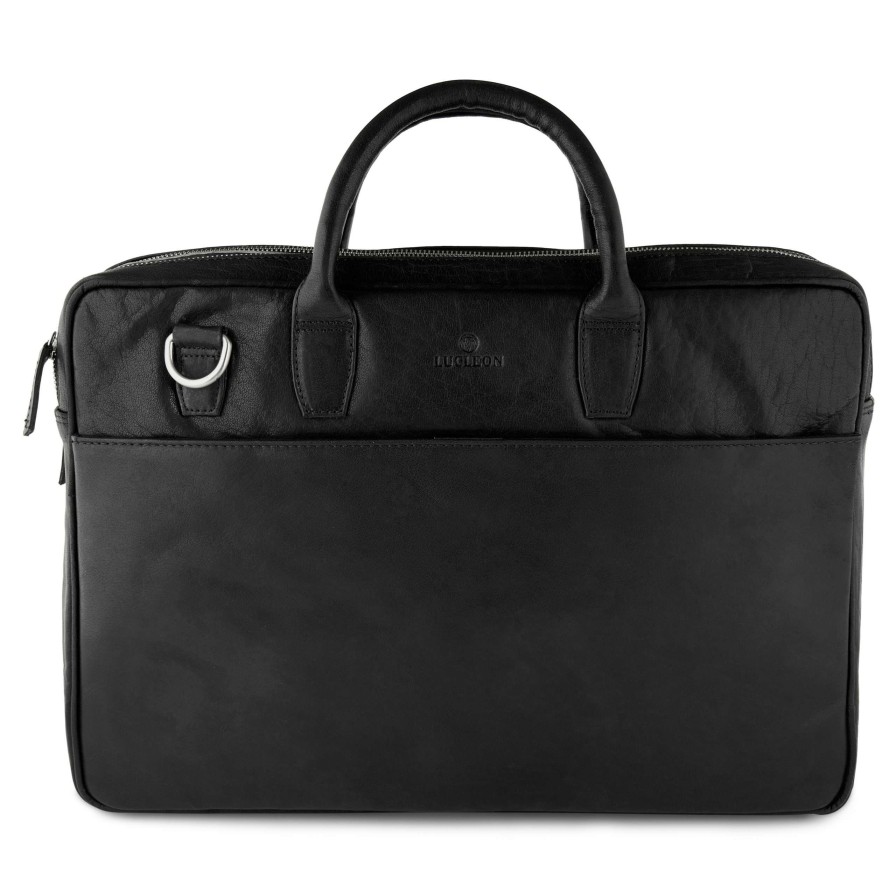 Bags * | Best Deal Lucleon Montreal | Executive Black Double Zip Leather Bag