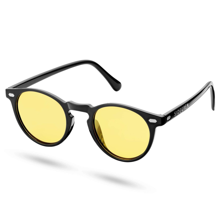 Sunglasses * | Brand New Sidegren Black & Yellow Round Polarised Sunglasses