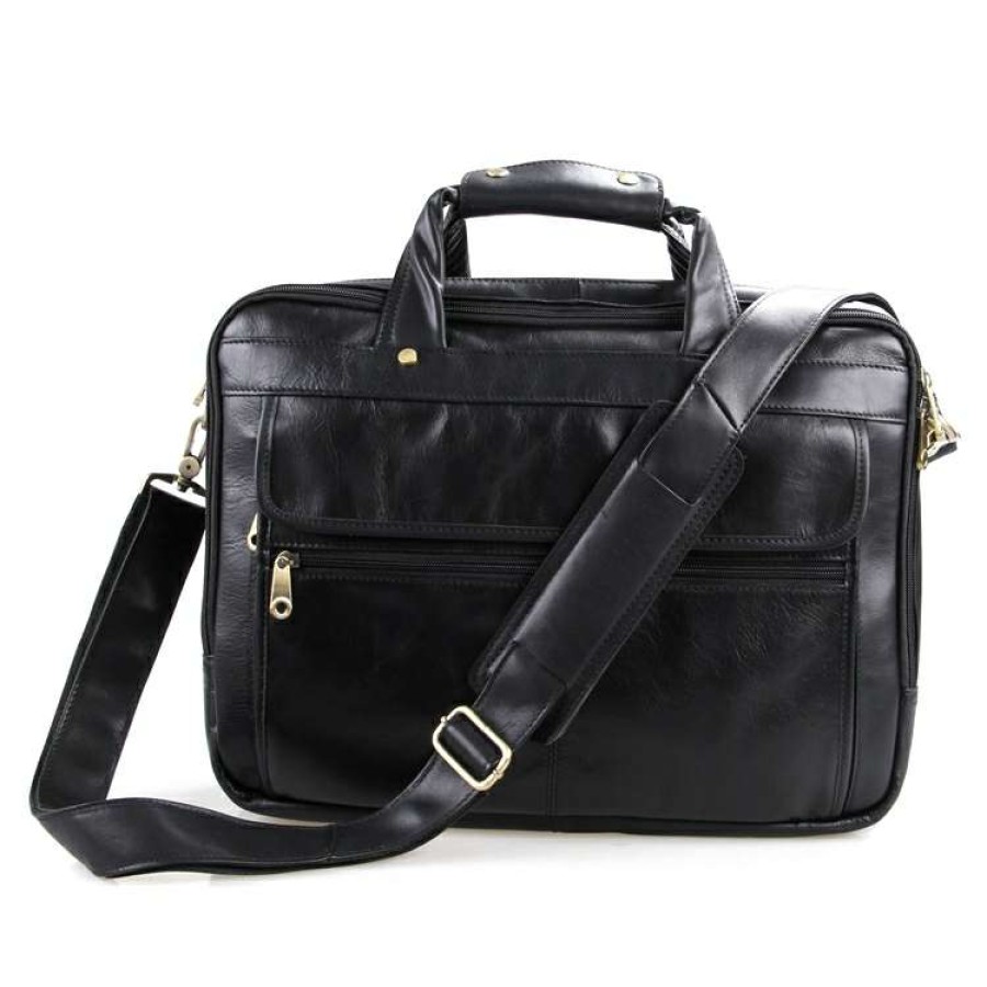 Bags * | Flash Sale Delton Bags Black Leather Briefcase