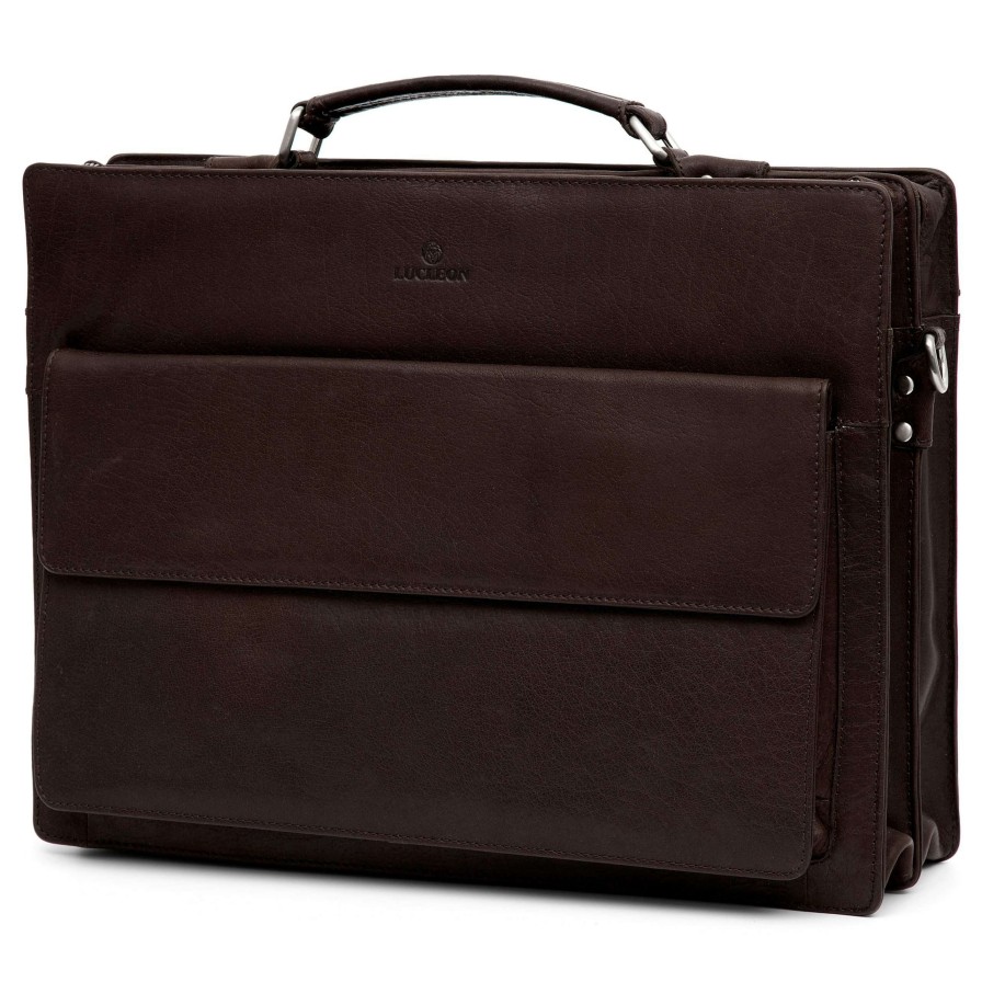 Bags * | Best Pirce Lucleon Montreal | Compact Dark Brown Leather Briefcase