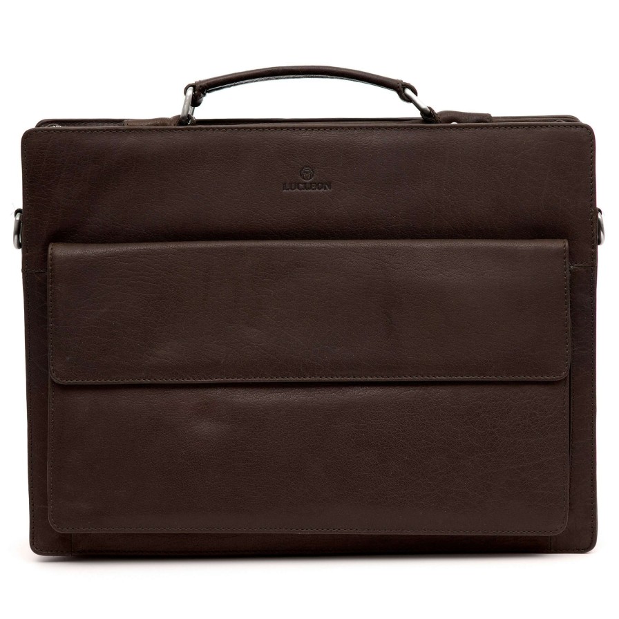 Bags * | Best Pirce Lucleon Montreal | Compact Dark Brown Leather Briefcase