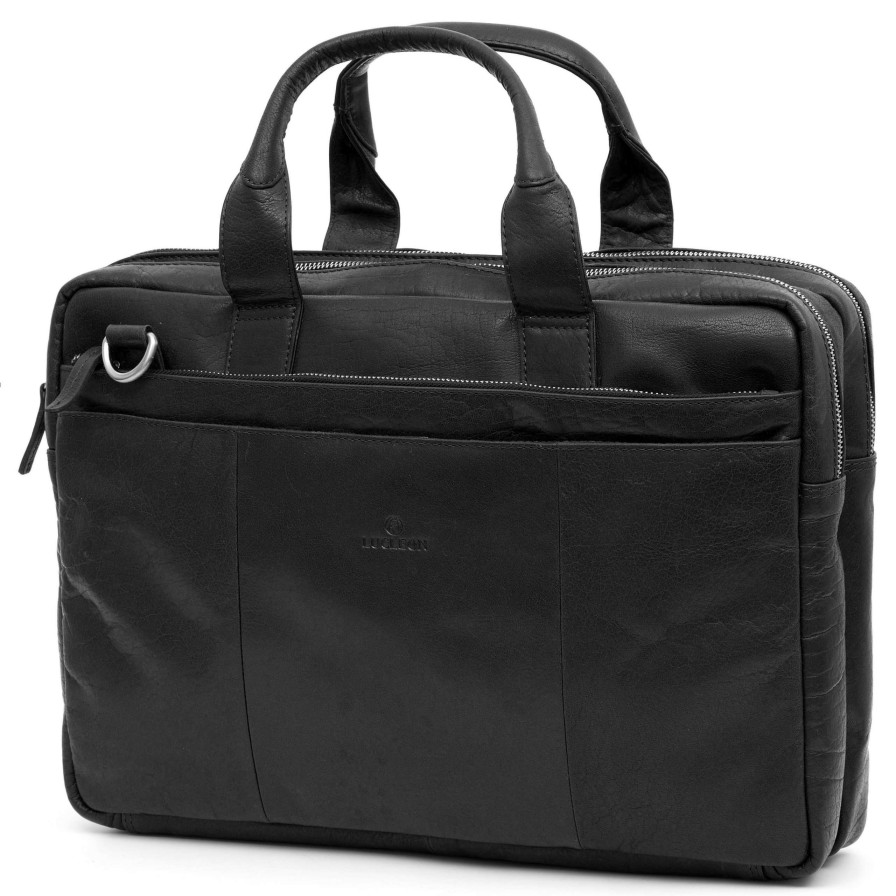 Bags * | Discount Lucleon Montreal | Black Leather Laptop Bag