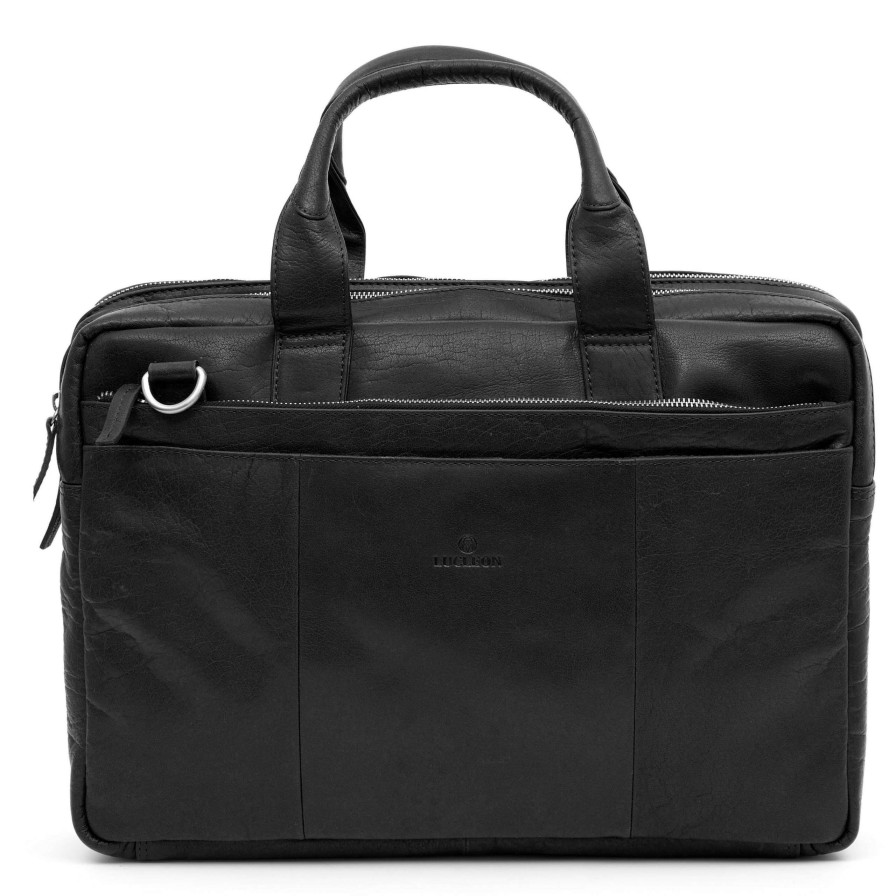 Bags * | Discount Lucleon Montreal | Black Leather Laptop Bag