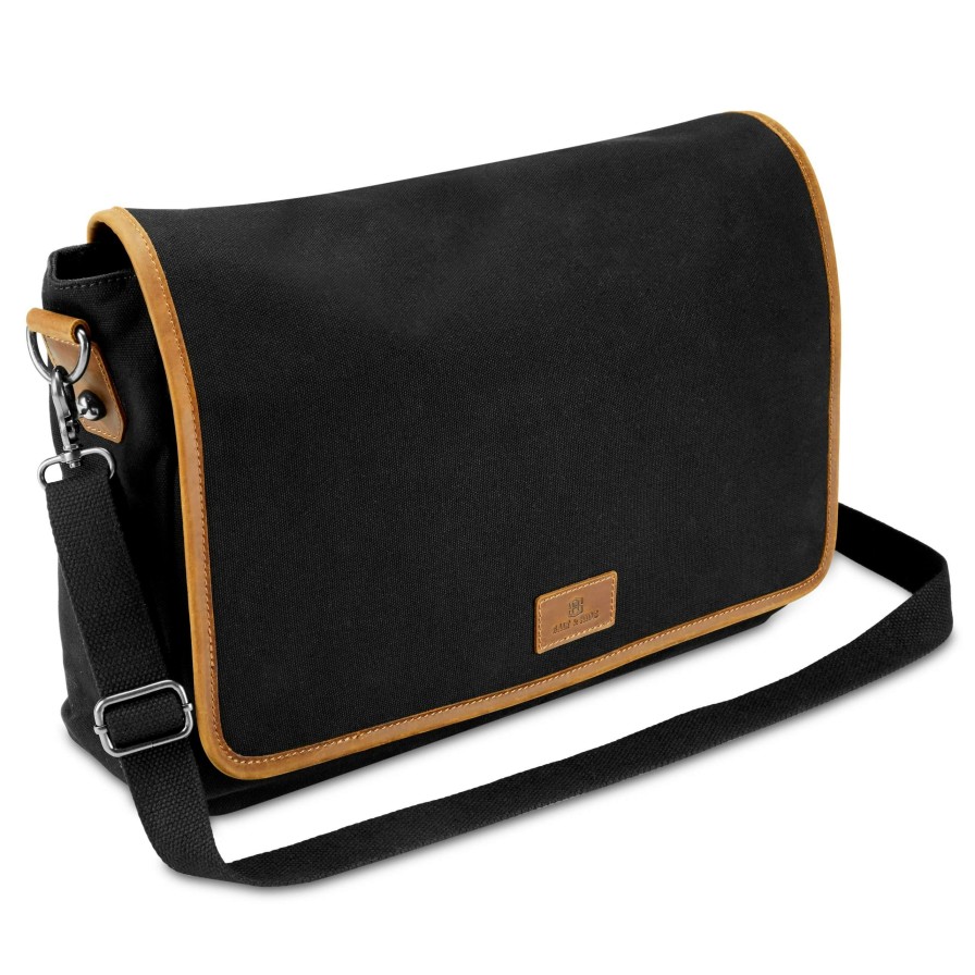 Messenger Bags * | Best Pirce Salt & Hide Tarpa | Black Canvas & Tan Leather Messenger Bag