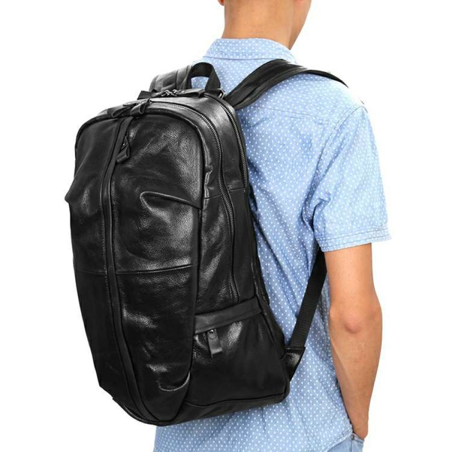 Bags * | Flash Sale Delton Bags Thin Black Leather Backpack