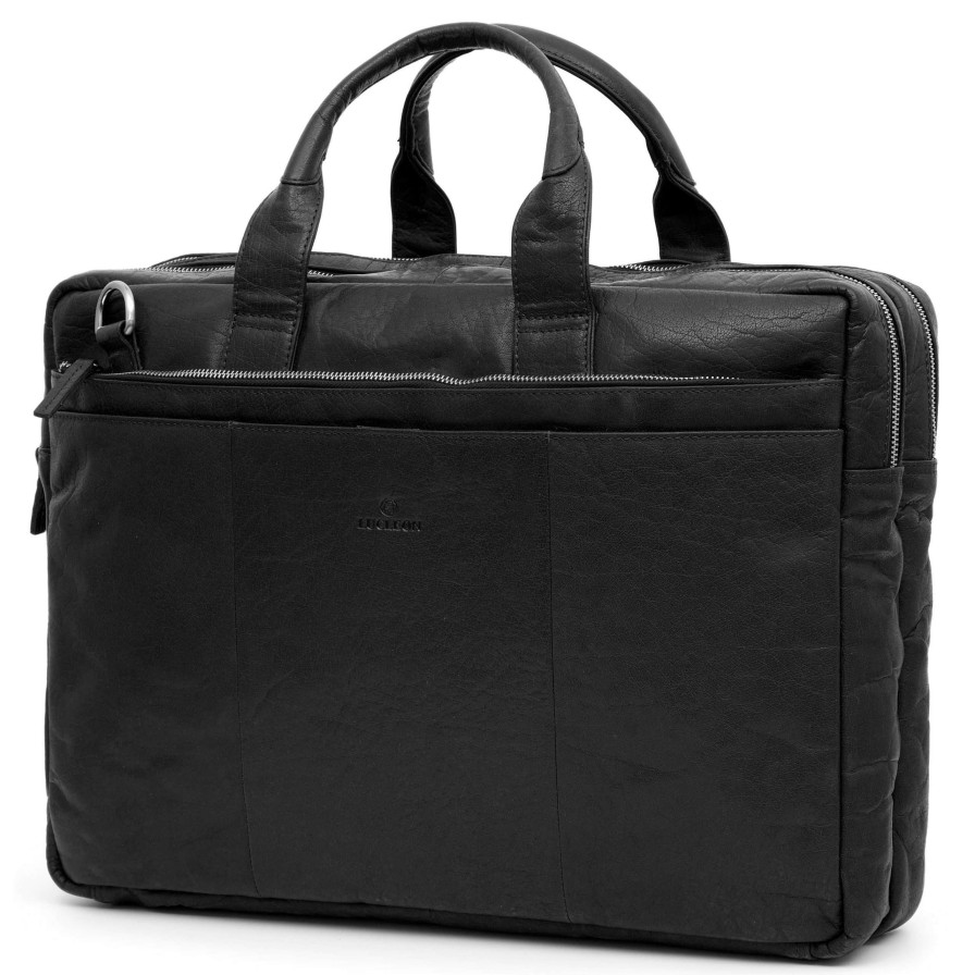 Bags * | Top 10 Lucleon Montreal | Xl Black Leather Laptop Bag